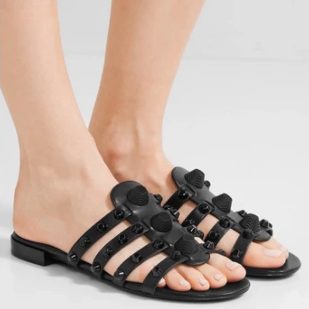 Balenciaga Studded Caged Black Flat Sandals